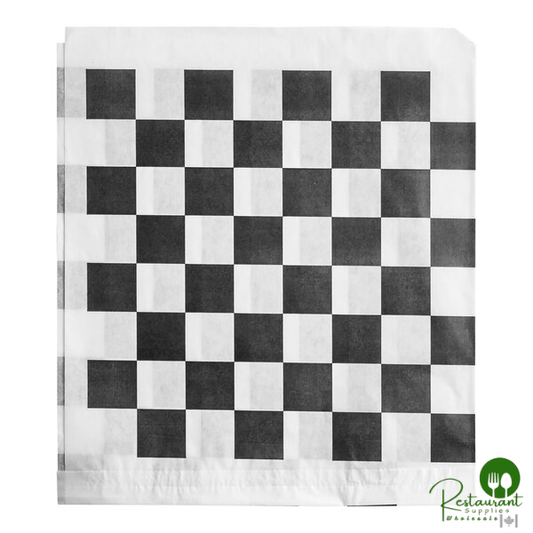 9" x 10" Black Check Wire Cone Basket Liner / Deli Wrap / Double Open Bag By Prime - 1,000/Case