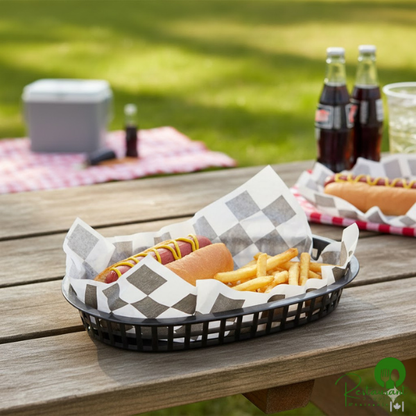 9" x 12" Black Check Basket Liner / Deli Sandwich Wrap Paper By Prime - 5,000/Case