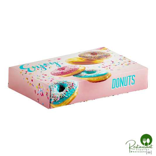 Champion 12" x 8" x 2 1/4" Multicolor "Enjoy" Auto-Popup Donut Box - 200/Case