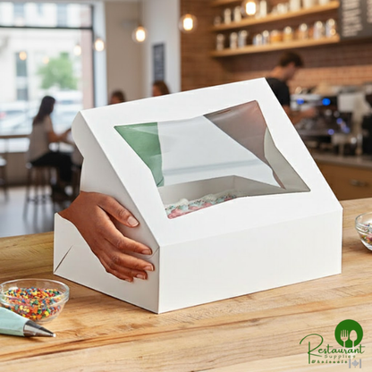 Southern Champion 14" x 10" x 4" White Window Cake / Bakery Box - 100/Case