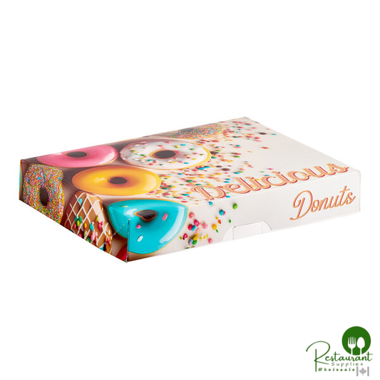 Champion 14 1/4" x 10 3/4" x 2 1/4" Multicolor "Delicious" Auto-Popup Donut Box - 125/Case