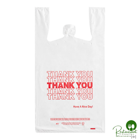 1/6 Standard Size White "Thank You" Medium-Duty Plastic T-Shirt Bag By Prime - 1,000/Case