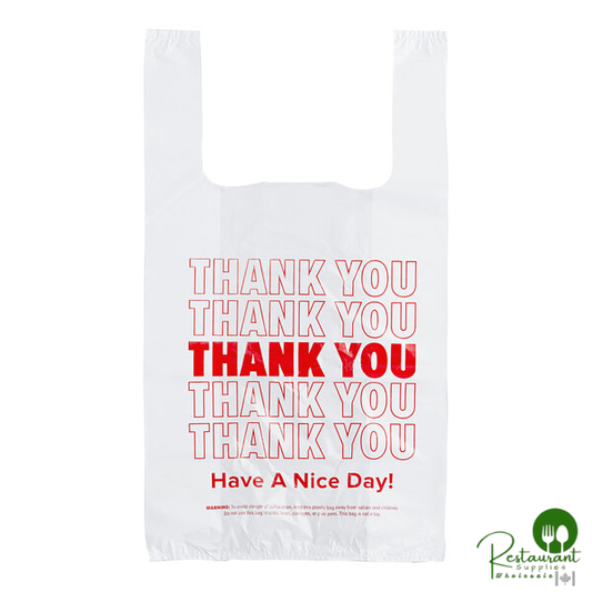 1/8 Small Size White "Thank You" Standard-Duty Plastic T-Shirt Bag By Prime - 1,000/Case