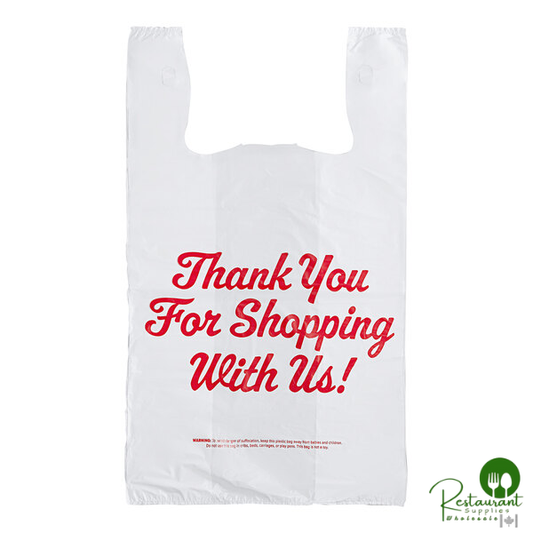 1/5 Large Size White "Thank You" Script Medium-Duty Plastic T-Shirt Bag By Prime - 500/Case