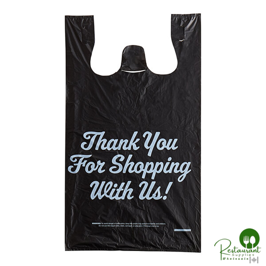 1/5 Large Size Black "Thank You" Script Heavy-Duty Plastic T-Shirt Bag By Prime - 400/Case
