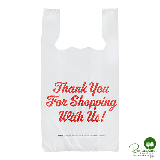 1/6 Standard Size White "Thank You" Script Heavy-Duty Plastic T-Shirt Bag By Prime - 600/Case