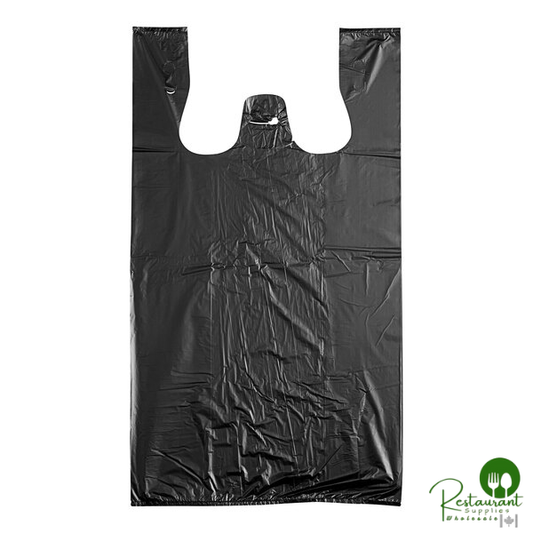 1/6 Standard Size Black Unprinted Medium-Duty Plastic T-Shirt Bag By Prime - 500/Case