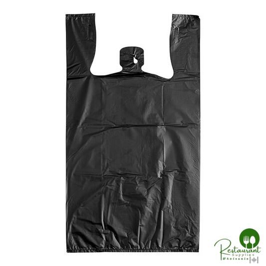 Customizable 1/6 Standard Size Black Unprinted Embossed Heavy-Duty Plastic T-Shirt Bag By Prime - 350/Case