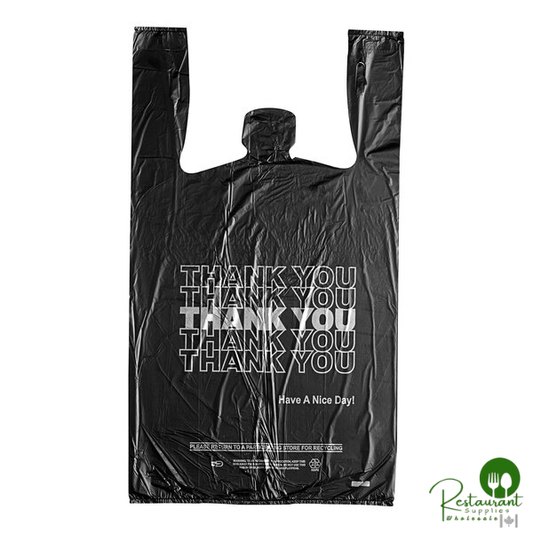 1/6 Standard Size Black "Thank You" Standard-Duty Plastic T-Shirt Bag By Prime - 800/Case