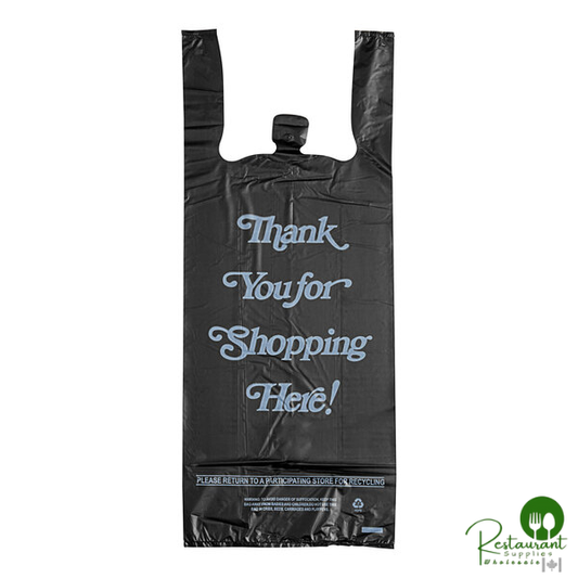 .98 Mil Black Italic Thank You Extra Heavy-Duty Plastic Liquor Bag By Prime - 1,000/Case