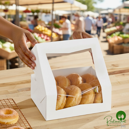 Champion 9" x 7" x 3 1/2" White Automatic Window Donut / Bakery Box - 200/Case