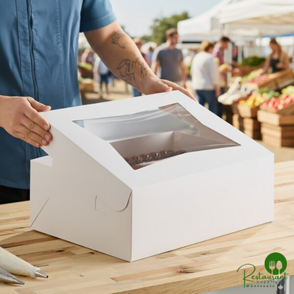 Champion 19" x 14" x 6 1/2" White Half Sheet Window Cake / Bakery Box - 50/Case