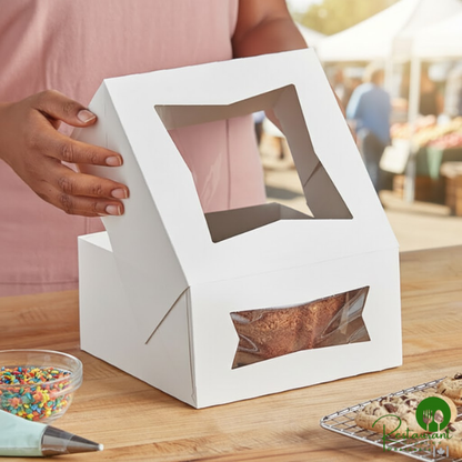 Champion 8" x 8" x 4" White Automatic Window Cake / Bakery Box - 150/Case