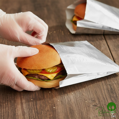 6" x 1 1/8" x 6 1/2" Large Foil Hamburger / Sandwich Bag By Prime - 1,000/Case