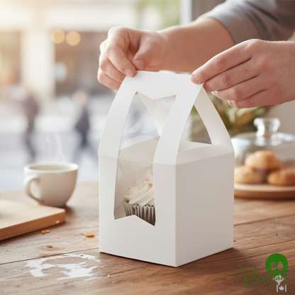 4 1/2" x 4 1/2" x 4 1/2" White Window Cupcake / Bakery Box By Prime - 200/Case