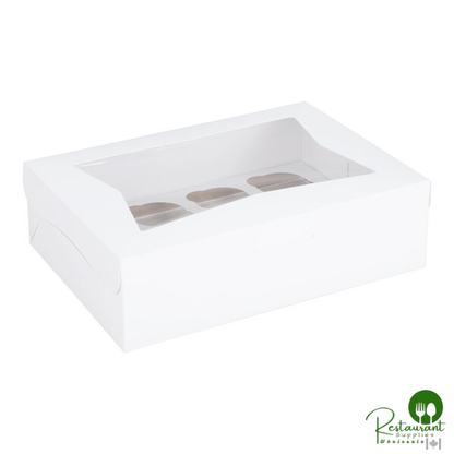 14" x 10" x 4" White Window Cupcake / Muffin Box with 12 Slot Reversible Insert By Prime - 10/Pack