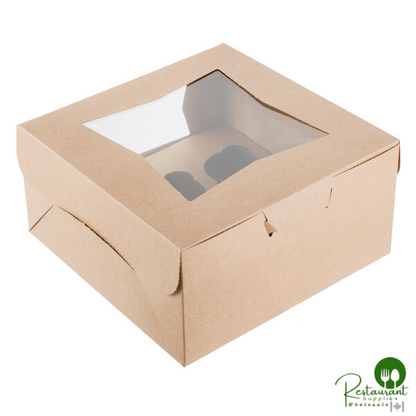 10" x 10" x 5" Kraft Window Cupcake Box with 6 Slot Reversible Insert By Prime - 10/Pack