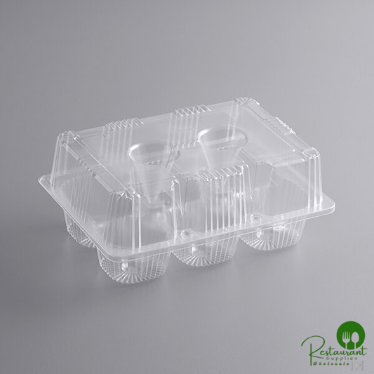 6-Cup High Dome Hinged OPS Plastic Cupcake / Muffin Container By Prime- 300/Case