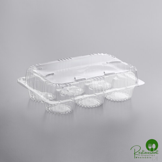 6-Cup Low Dome Hinged PET Plastic Cupcake / Muffin Container By Prime - 300/Case