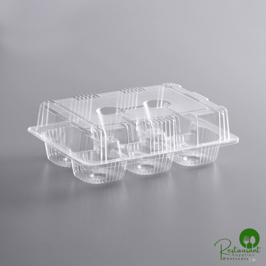 6-Cup Medium Dome Hinged OPS Plastic Cupcake / Muffin Container By Prime - 300/Case