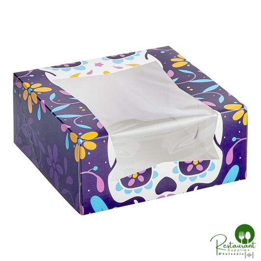 Champion 9" x 9" x 4" Auto-Popup Window Cake / Bakery Box with Dia de los Muertos Design - 50/Case