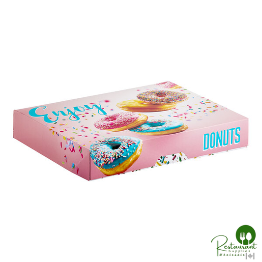 Champion 14 1/4" x 10 3/4" x 2 1/4" Multicolor "Enjoy" Auto-Popup Donut Box - 125/Case