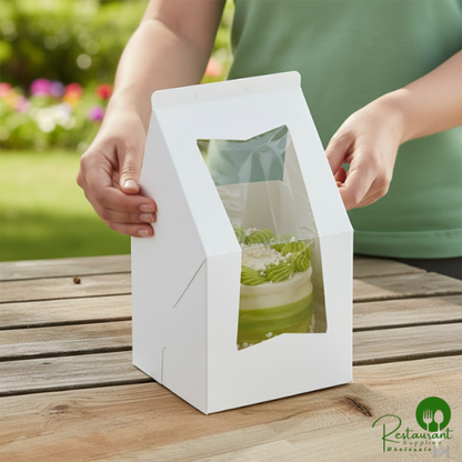 Champion 4" x 4" x 4" White Window Cake / Bakery Box - 200/Case
