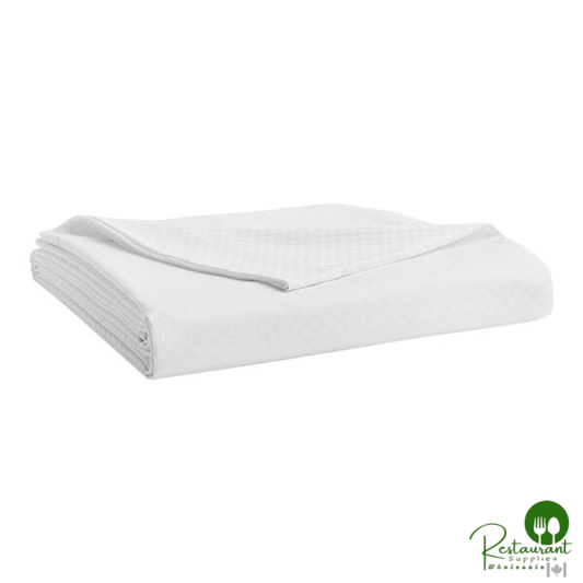 Garnier-Thiebaut Berkley T-300 White Micro Check Sateen Weave Cotton / Polyester Flat Sheet