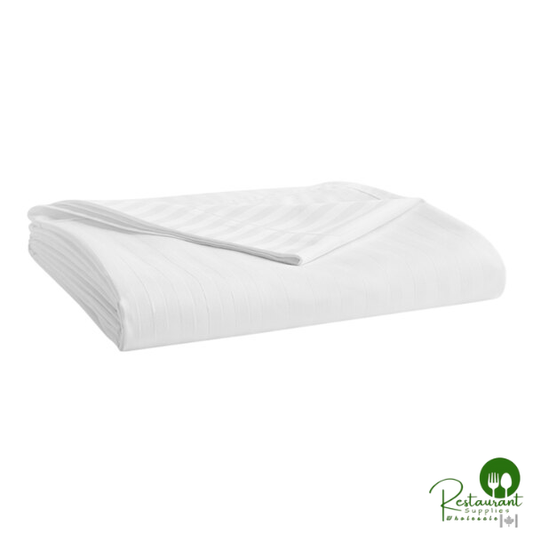 Garnier-Thiebaut Bordeaux T-320 White Tone-on-Tone Stripe Sateen Weave 100% ELS Cotton Flat Sheet