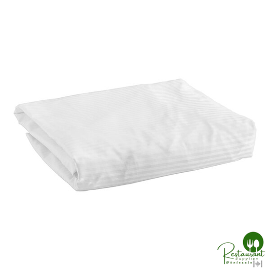 Garnier-Thiebaut Bordeaux T-320 80" x 78" x 17" White Tone-on-Tone Stripe King Size Sateen Weave 100% ELS Cotton Fitted Sheet - 20/Case