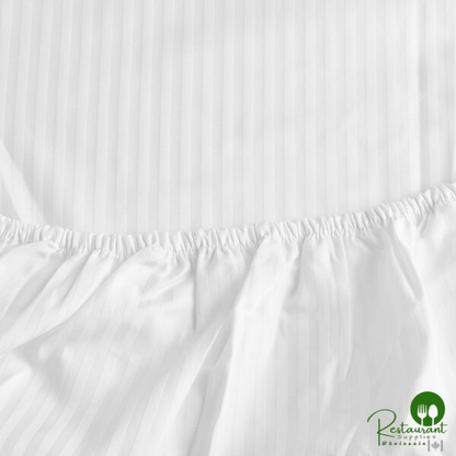 Garnier-Thiebaut Bordeaux T-320 80" x 78" x 17" White Tone-on-Tone Stripe King Size Sateen Weave 100% ELS Cotton Fitted Sheet - 20/Case