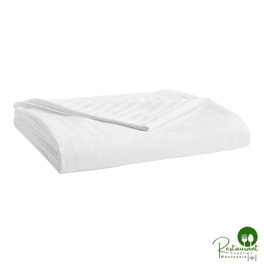 Garnier-Thiebaut Cornell T-250 White Tone-on-Tone Stripe Sateen Weave Cotton / Polyester Flat Sheet