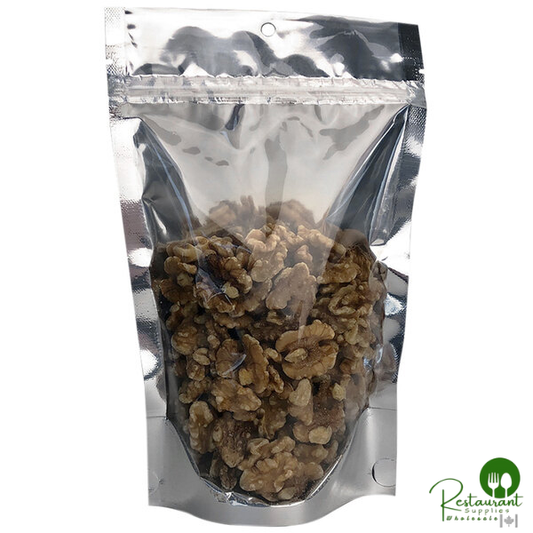 6" x 9 1/2" 3 Mil Silver Metallized / Clear Plastic Zip Top Stand-Up Pouch with Hanging Hole By Prime - 1,000/Case