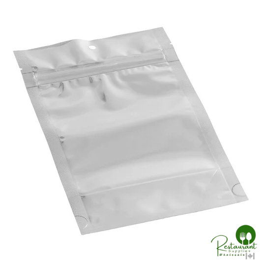 5" x 8 1/2" 3 Mil Silver Metallized / Clear Plastic Zip Top Stand-Up Pouch with Hanging Hole By Prime - 1,000/Case