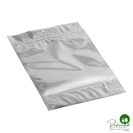 7 1/2" x 11 1/2" 3 Mil Silver Metallized / Clear Plastic Zip Top Stand-Up Pouch with Hanging Hole By Prime - 500/Case