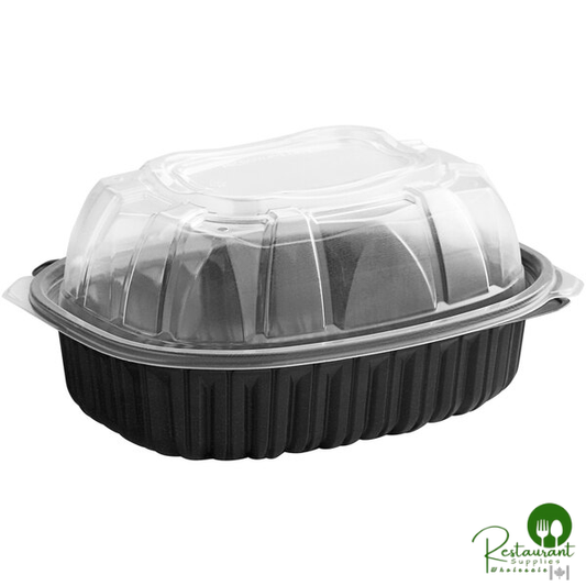 D&W Fine Pack 41.7 oz. Black Microwavable Chicken Roaster Take-Out Container with Dome Lid - 184/Case