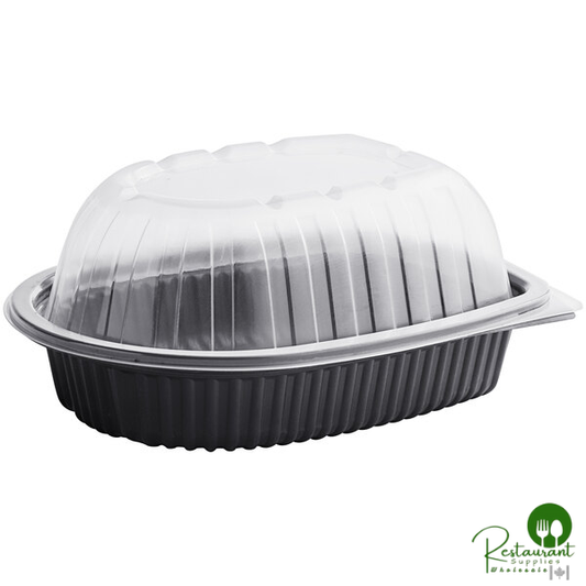 D&W Fine Pack 10" Black Microwavable Chicken Roaster Take-Out Container with Dome Lid - 200/Case