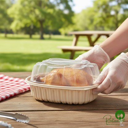 D&W Fine Pack 9 1/4" Wheat Microwavable Chicken Roaster Take-Out Container with Dome Lid - 200/Case