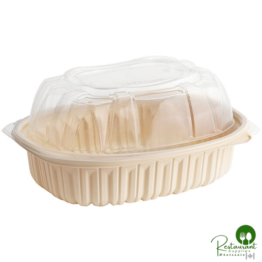 D&W Fine Pack 9 1/4" Wheat Microwavable Chicken Roaster Take-Out Container with Dome Lid - 200/Case