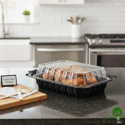 Pactiv MealMaster 14" x 10 1/2" x 4" Large Black Chicken Barn - 50/Case