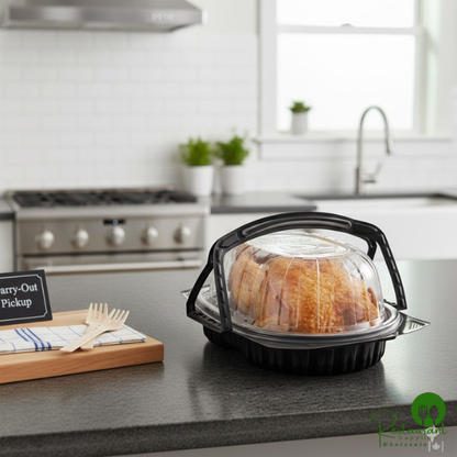 Pactiv MealMaster 10" x 7 1/2" x 4" Medium Black Chicken Roaster with Handle - 110/Case