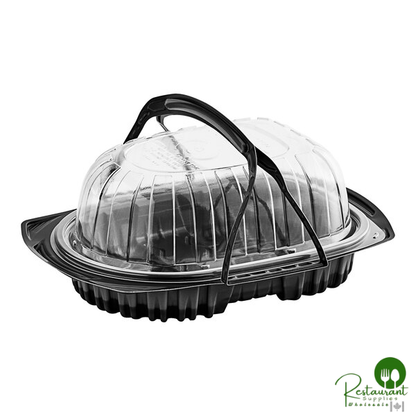 Pactiv MealMaster 10" x 7 1/2" x 4" Medium Black Chicken Roaster with Handle - 110/Case