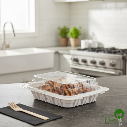 Pactiv MealMaster 9 1/2" x 8" x 3" Small White Chicken Barn - 100/Case