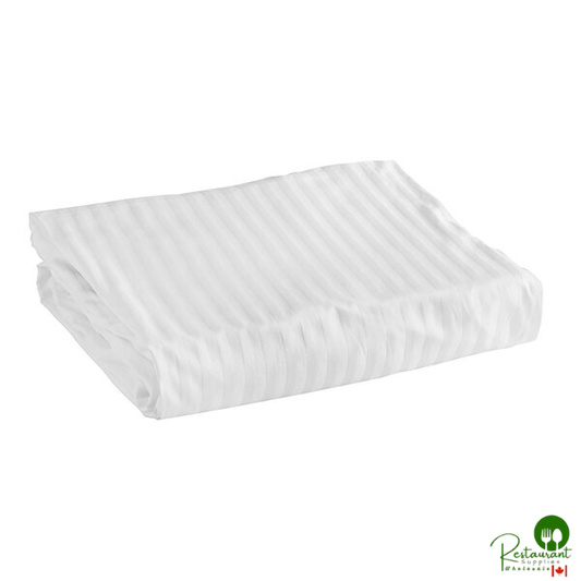 Garnier-Thiebaut Riviera T-300 80" x 78" x 17" White Tone-on-Tone Stripe King Size Sateen Weave 100% ELS Cotton Fitted Sheet - 20/Case