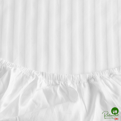 Garnier-Thiebaut Riviera T-300 80" x 78" x 17" White Tone-on-Tone Stripe King Size Sateen Weave 100% ELS Cotton Fitted Sheet - 20/Case