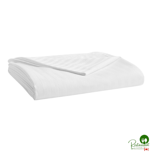 Garnier-Thiebaut Stanford T-300 White Tone-on-Tone Stripe Sateen Weave Cotton / Polyester Flat Sheet