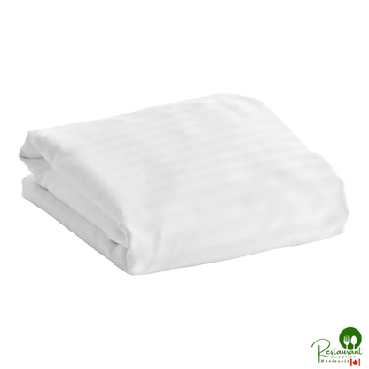 Garnier-Thiebaut Stanford T-300 White Tone-on-Tone Stripe Sateen Weave Cotton / Polyester Fitted Sheet