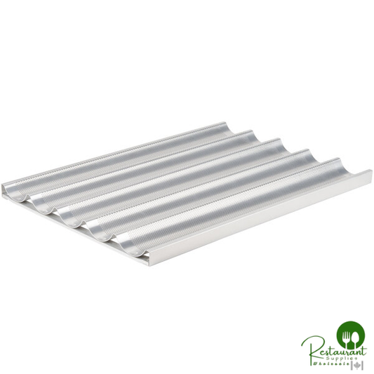 Chicago Metallic 49035 5 Loaf Glazed Uni-Lock Aluminum Baguette / French Bread Pan - 25 3/4" x 3" x 1" Compartments