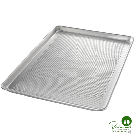 Chicago Metallic 44896 StayFlat Full Size 18 Gauge Glazed 17 7/8" x 25 13/16" Wire in Rim Aluminum Perforated Sheet / Bun Pan