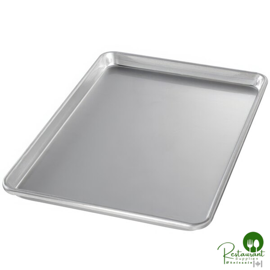 Chicago Metallic 40955 Half Size 14 Gauge Glazed 12 7/8" x 17 3/4" Sanitary Open Bead/Semi-Curled Rim Aluminum Sheet / Bun Pan